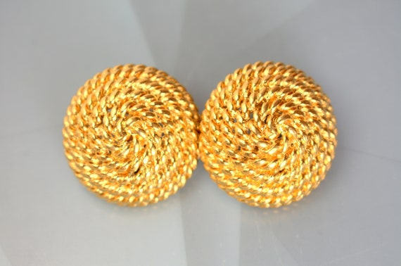 Statement MONET Clip-on Earrings Button Textured … - image 1