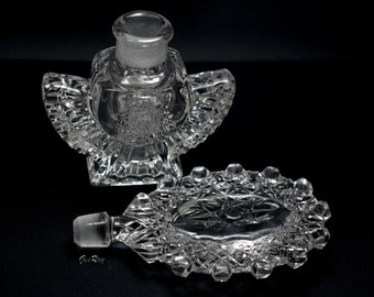 Vintage Art Deco Pressed Glass Perfume Bottle with Dauber / Stopper, EAPG Glass
