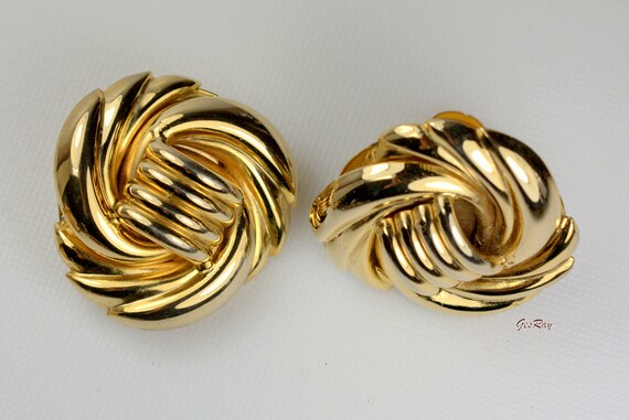 Very Large Statement Gold Domed Clip on Earrings … - image 5