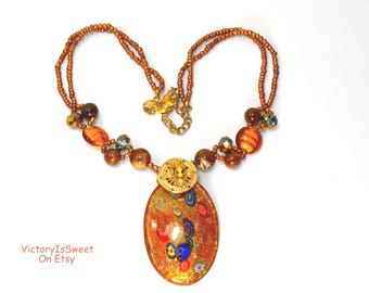 Collar con colgante de cristal veneciano Murano Klim y cuentas