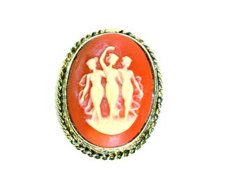 Vintage Cameo Brooch Pin Three Graces: Victorian Revival Style