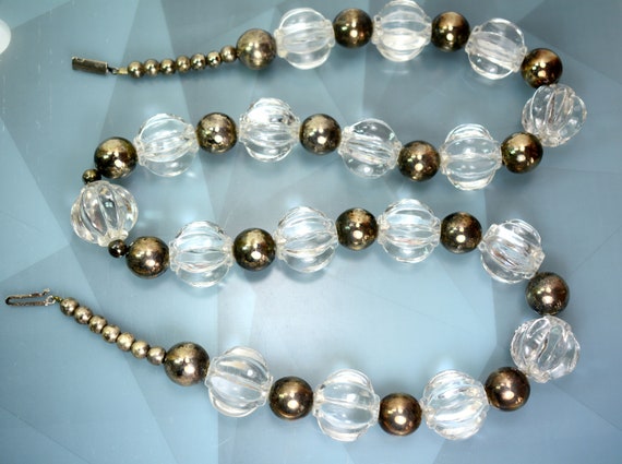 Art Deco Early Plastic Clear Lucite Beaded Neckla… - image 5