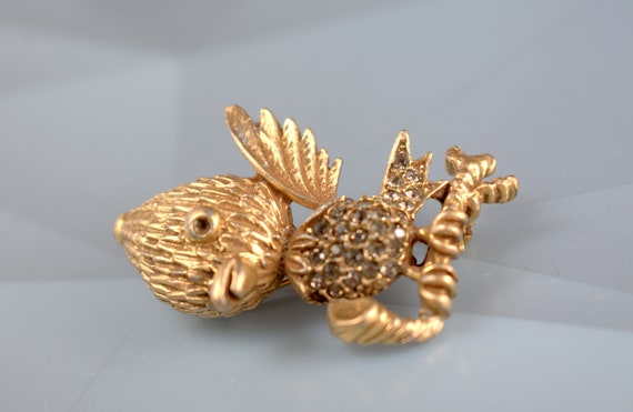 Vintage Baby Bird Chick Brooch Pin Pave Crystals … - image 7