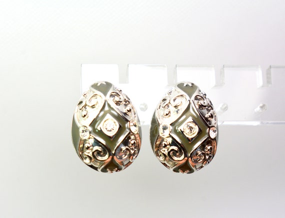 Joan Rivers Stud Earrings Pierced Silver Enamel - image 1