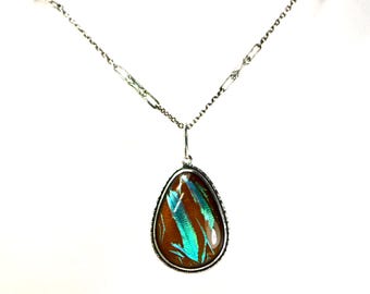 Art Deco Sterling Silver Glass Pendant Necklace