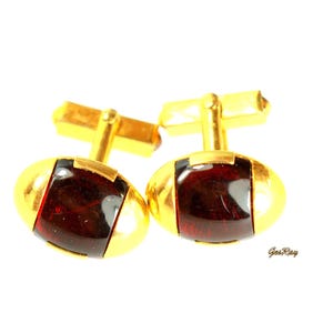 Vintage SWANK Cufflinks: 12k Gold Filled Ruby Cabochon, Art Deco