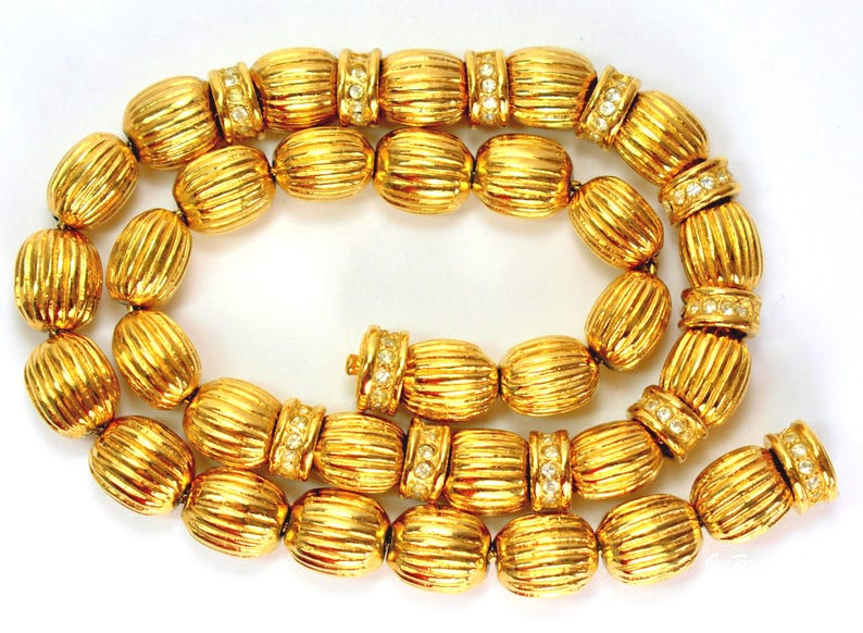 Stocko Gold Plated Beaded Collar Necklace, Golden Bead Snap Clasp Joseph Esposito
