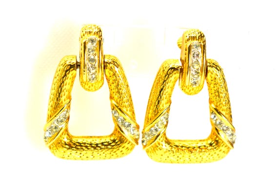 Statement Doorknocker Earrings Drop Dangle Vintag… - image 1