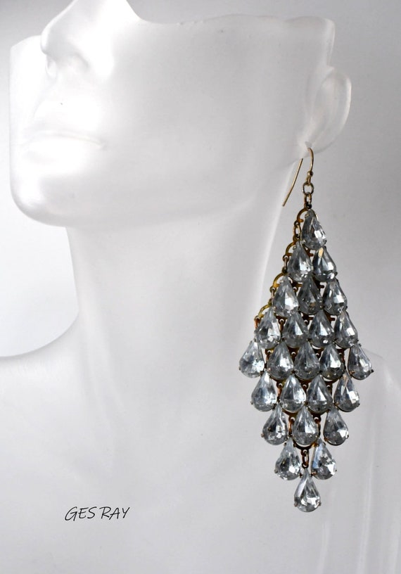 Art Deco Crystal Rhinestone Chandelier Dangle Dro… - image 2