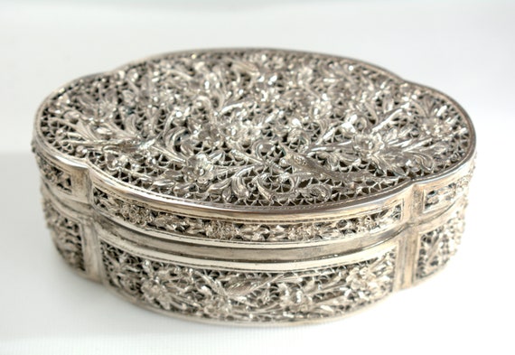 Antique 19/20th C. Chinese Export Silver Trinket … - image 1