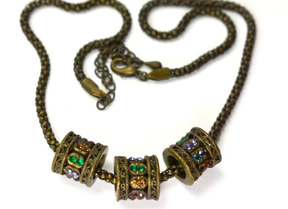 Vintage Multi Rings Charms Necklace Multi-Color C… - image 2
