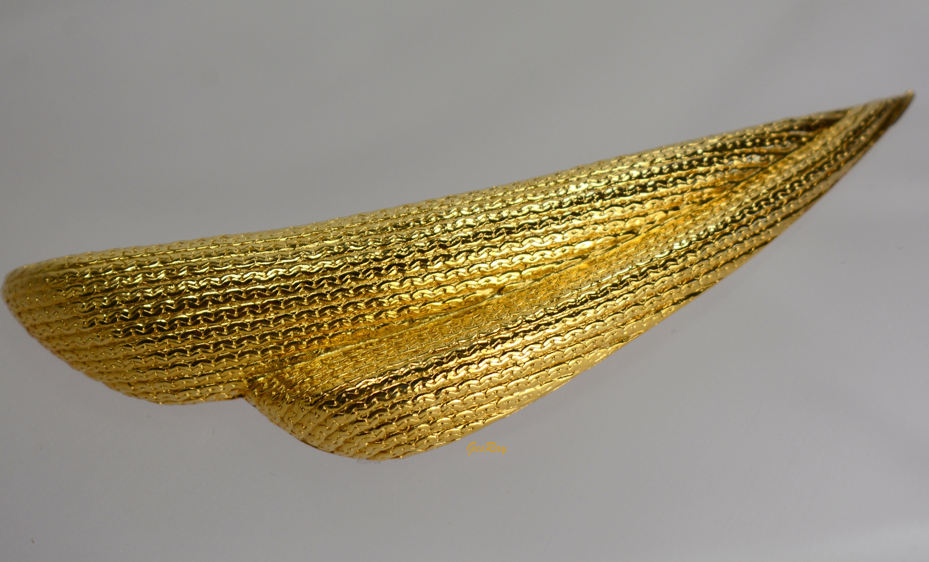 80's Large Abstract Gold Tone Textured Brooch Pin by Vo Les Bernard