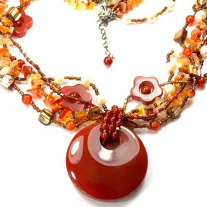 Multi-Strand Necklace Pearl and Carnelian