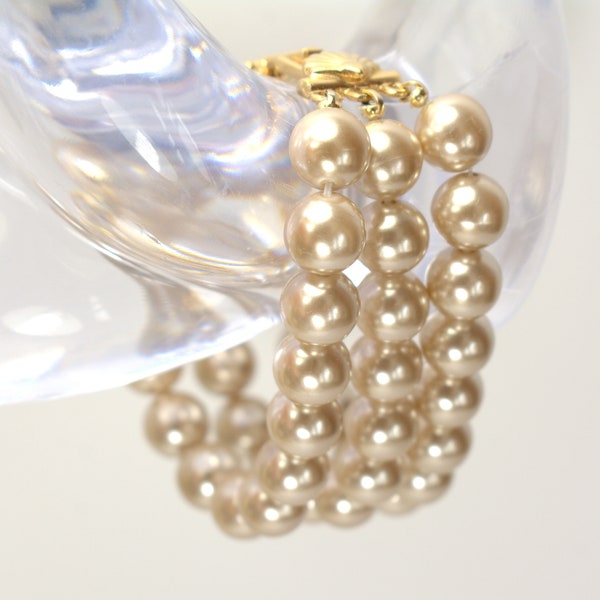 Vintage Richelieu Faux Pearl Bracelet Multi Strand, Cream Color Pearls