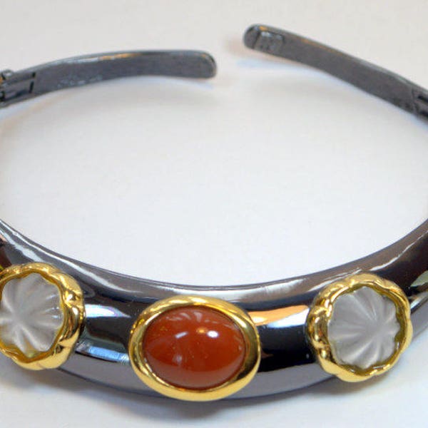 Statement Cleopatra Choker Collar Necklace FRANCESCA ROMANA Semi Precious Gemstones Rock Crystal Carneol