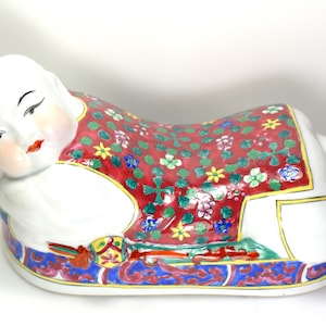 Vintage Famille Rose Porcelain Headrest: Chinese Chinoiserie Pillow
