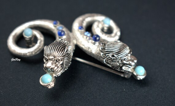 Two Headed Dragon Brooch Pin, Chinese Imperial Gu… - image 3