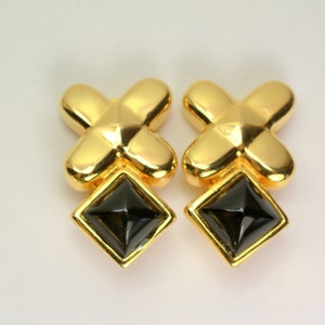 Les Bernard Clip On Earring Statement Gold Black Earrings, Designer Couture Jewelry