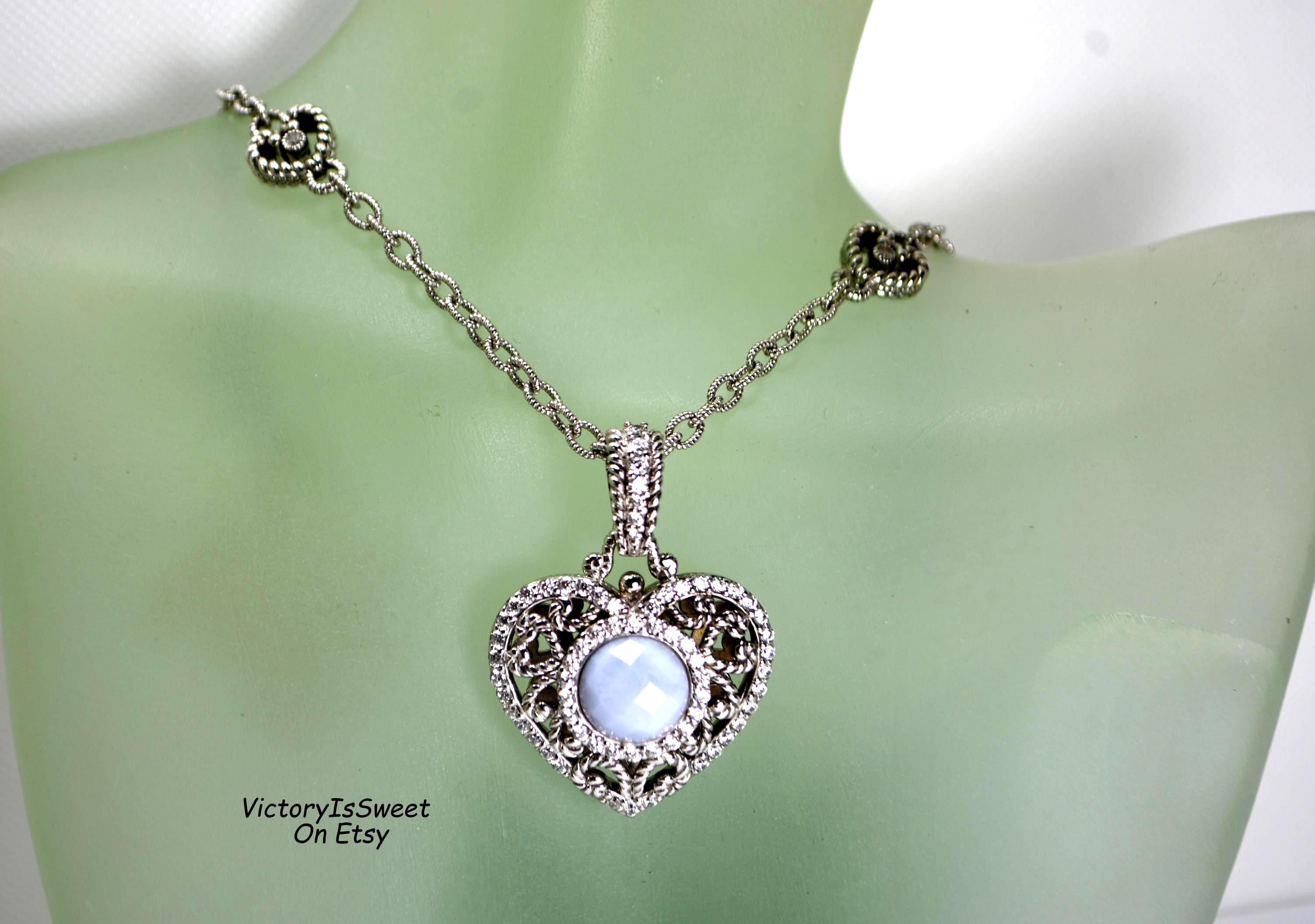 Judith Ripka Necklace Heart Enhancer Pendant Charm Heart Blue