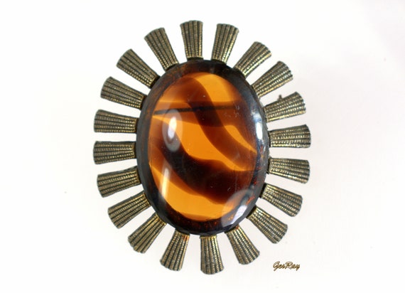 Mid Century Modern Brooch Pin Pour Glass Cab Cabo… - image 1