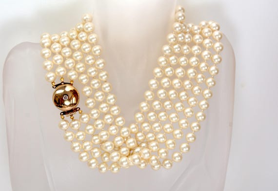 Glass Pearl Multi Strand Necklace: Hand Knotted Opera Length Statement Jewelry