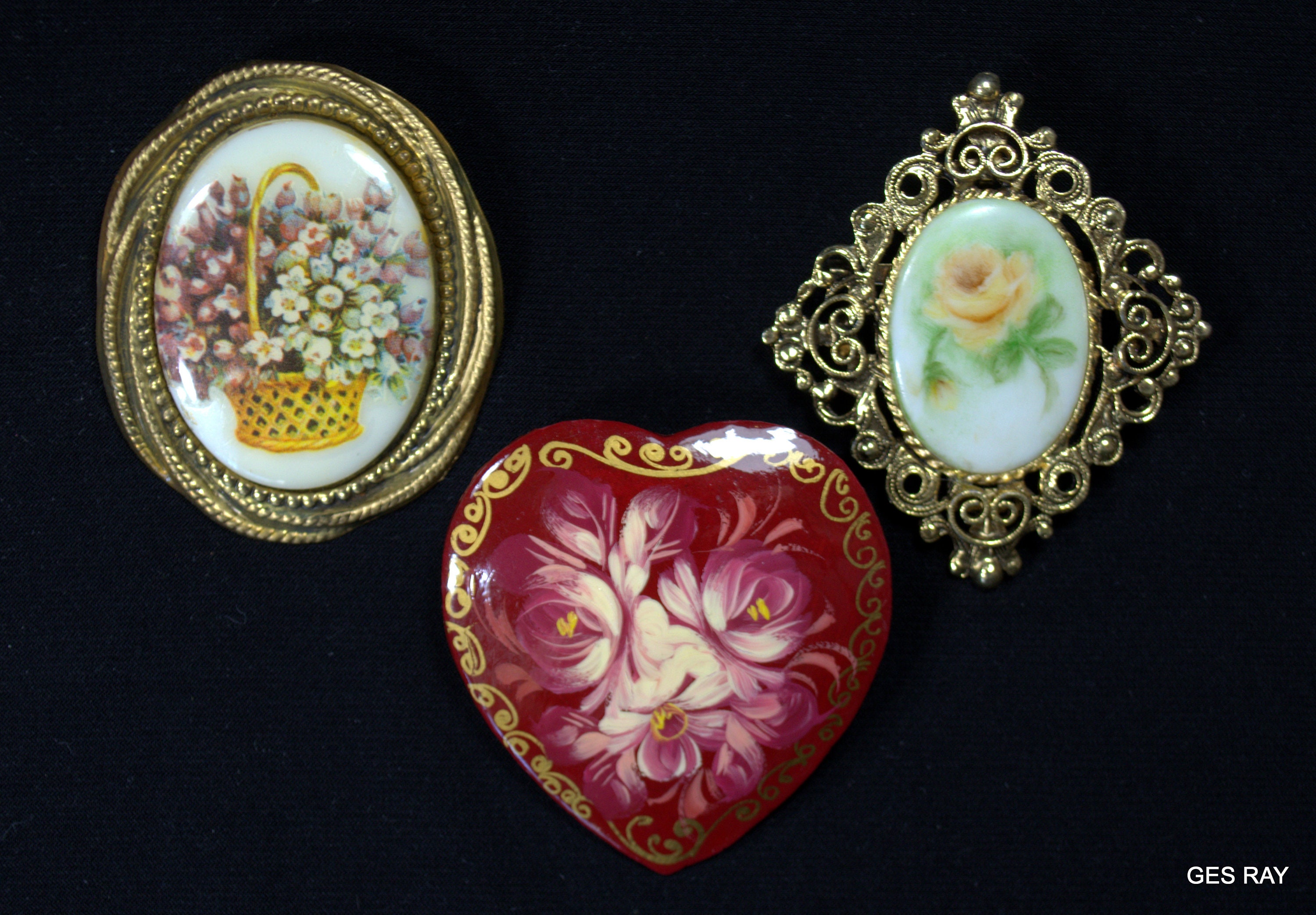 ビンテージ ブローチ 希少 ハンド 七宝クリスタル アンティーク