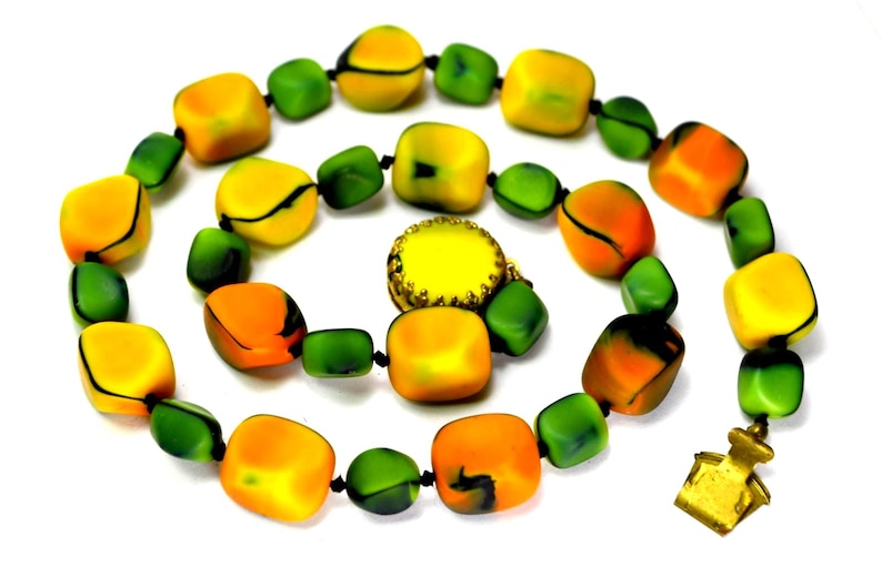 Art Deco Matte Glass Beaded Necklace Rare Signed Made Austria