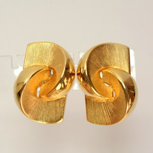 Les Bernard Vo Clip On Earring Statement Gold Earrings Clip On Geometric Swirls, Designer Couture Jewelry