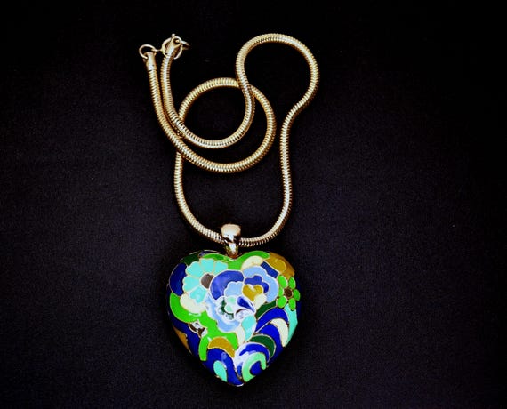 Eisenberg 1970's Enamel Pendant Necklace Mosaic Modernist Mid-mod