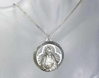 Sterling Saint Frances Mutter Cabrini Medaille mit Kette signiert Watson Sterling