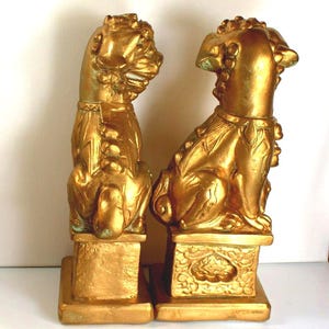 Gold Foo Dog Bookends: Vintage Feng Shui Decor