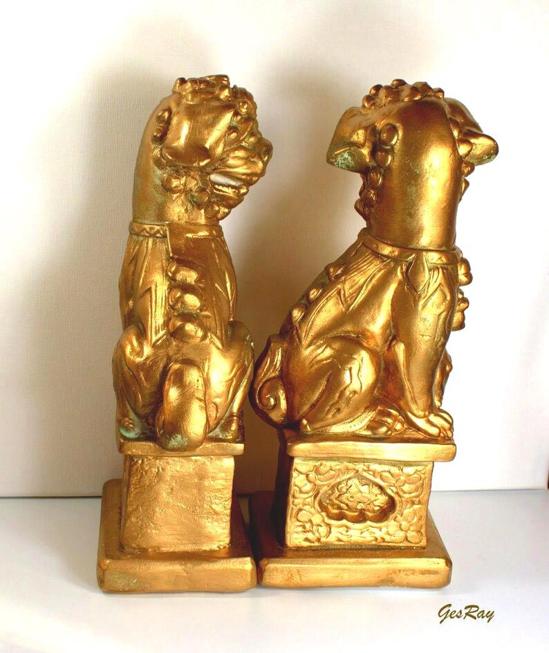 Gold Foo Dog Bookends: Vintage Feng Shui Decor