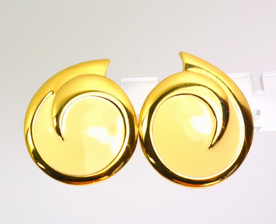 Statement MONET Earrings Button Gold Enamel, Runw… - image 4