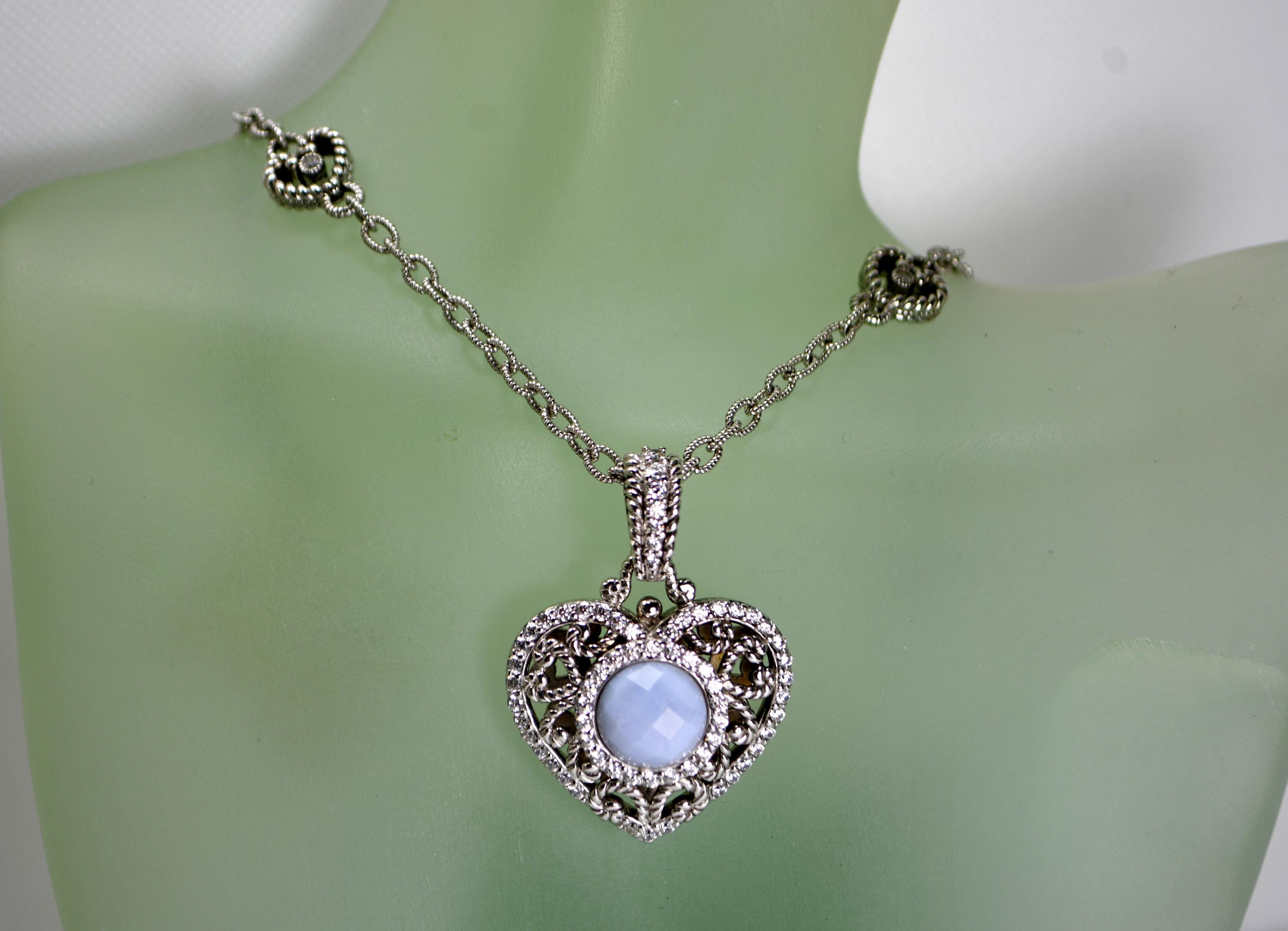 Judith Ripka Necklace Heart Enhancer Pendant Charm Heart Blue