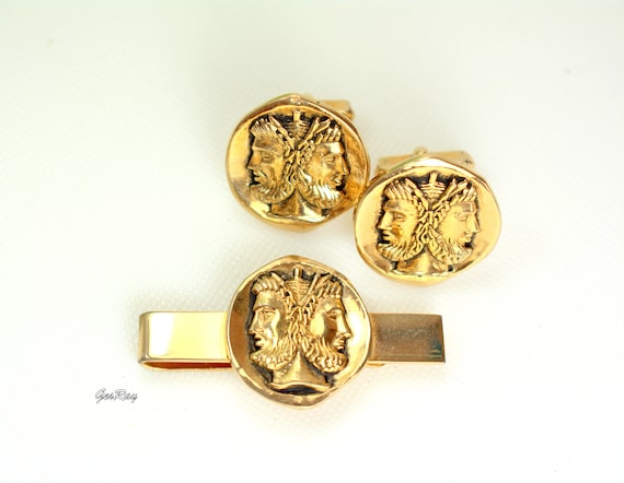 Vintage Swank Cufflinks & Tie Clip, SWANK Greek C… - image 2