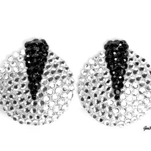 Richard Kerr Jewelry Clip Earrings, Black Silver Crystal, Black & White
