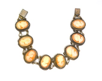 Shell Cameo Hand Carved Cameo Link Bracelet by Giuseppe Mandile Italy