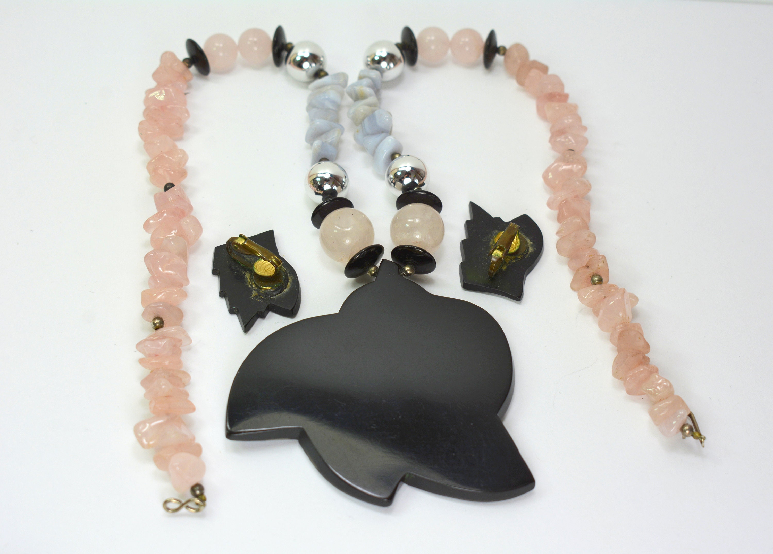Lee Sands Inlay MOP Mother of Pearl Inlaid Necklace and Earrings 