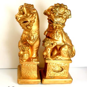 Gold Foo Dog Bookends: Vintage Feng Shui Decor