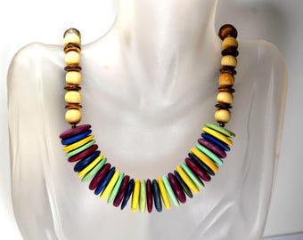 Collar de cuentas de madera vintage estilo boho, cuentas de madera