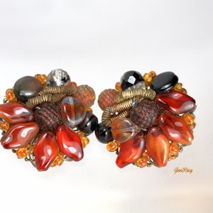 Vintage unsigned Miriam Haskell Earrings, Miriam Haskell floral beaded rhinestone, Clip on Earrings, Haskell jewelry