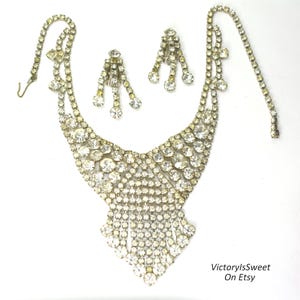 Art Deco Rhinestone Jewelry Set: Vintage Crystal Necklace and Earrings