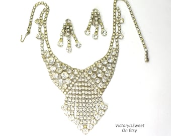 Set di gioielli Art Déco con strass: collana e orecchini vintage con cristalli