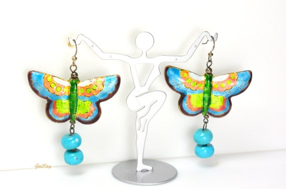 Statement Thousand Dangle Pierced Earrings Flower… - image 1