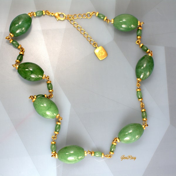 Ralph Lauren RL Gemstone Station Necklace, Green Semi Precious Stones, Ralph Lauren RL Jewelry