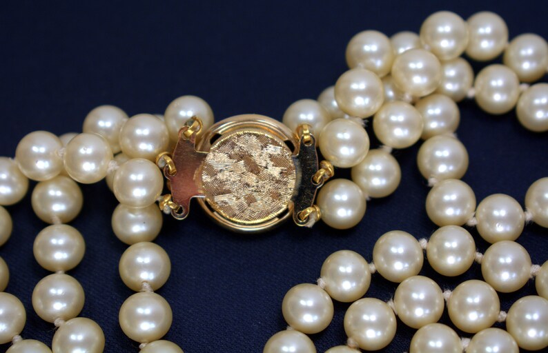 Designer Glass Pearl Multi Strand Opera Necklace Hand Knotted Very Heavy, Statement Designer Pearl Jewelry