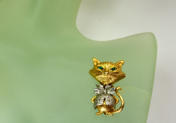 Collectible Figural Cat Brooch Pin Kitty Gold Pla… - image 4