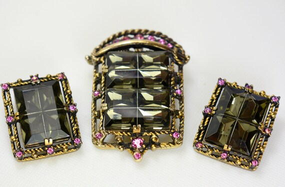 Sarah Cov Topaz Glass Crystal Brooch / Earrings, … - image 3