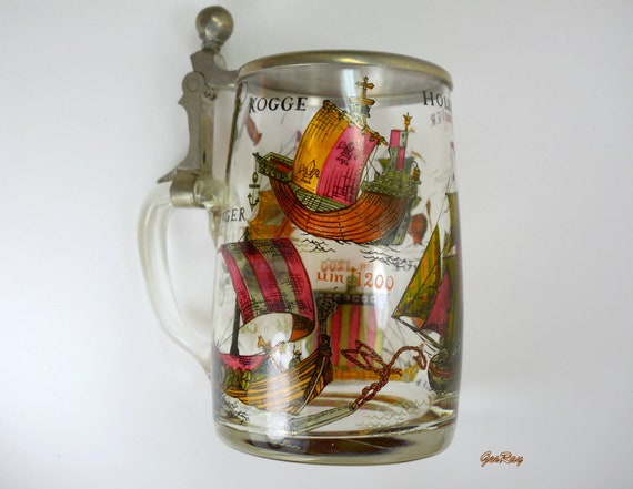 Vintage Hollander Wikinger Beer Stein: Pewter Lid, German Tankard