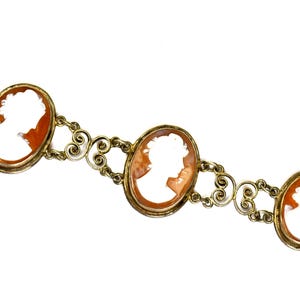 Antique Silver Cannetille Filigree Carved Shell Cameo Bracelet Necklace, Jewelry Set